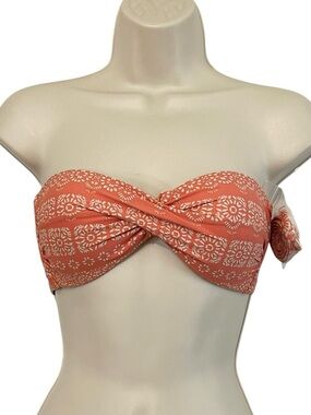 Robin Piccone Isla Twist Front Bandeau, Color Terracotta/Cream, Sz Small